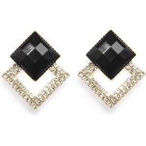 Black Rhombus 3 Plated Dangle Drop Geometric Statement Jewelry for Women Teen